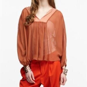 See By Chloe Silk Babydoll Blouse Size 10 Sheer Pink Coquette Renaissance Boho